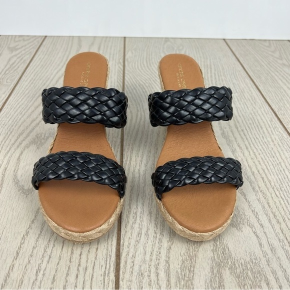 Andre Assous Aria Woven Double Banded Espadrille Wedge Sandal 40 Black $170 - Picture 2 of 7
